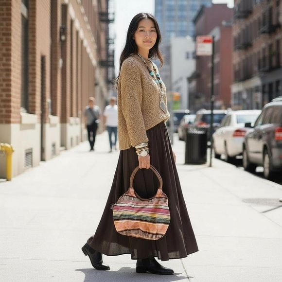 Y2K Catori Multicolor Boho Striped Shoulder Bag Tote Interior Zip Close Pockets - Picture 4 of 17